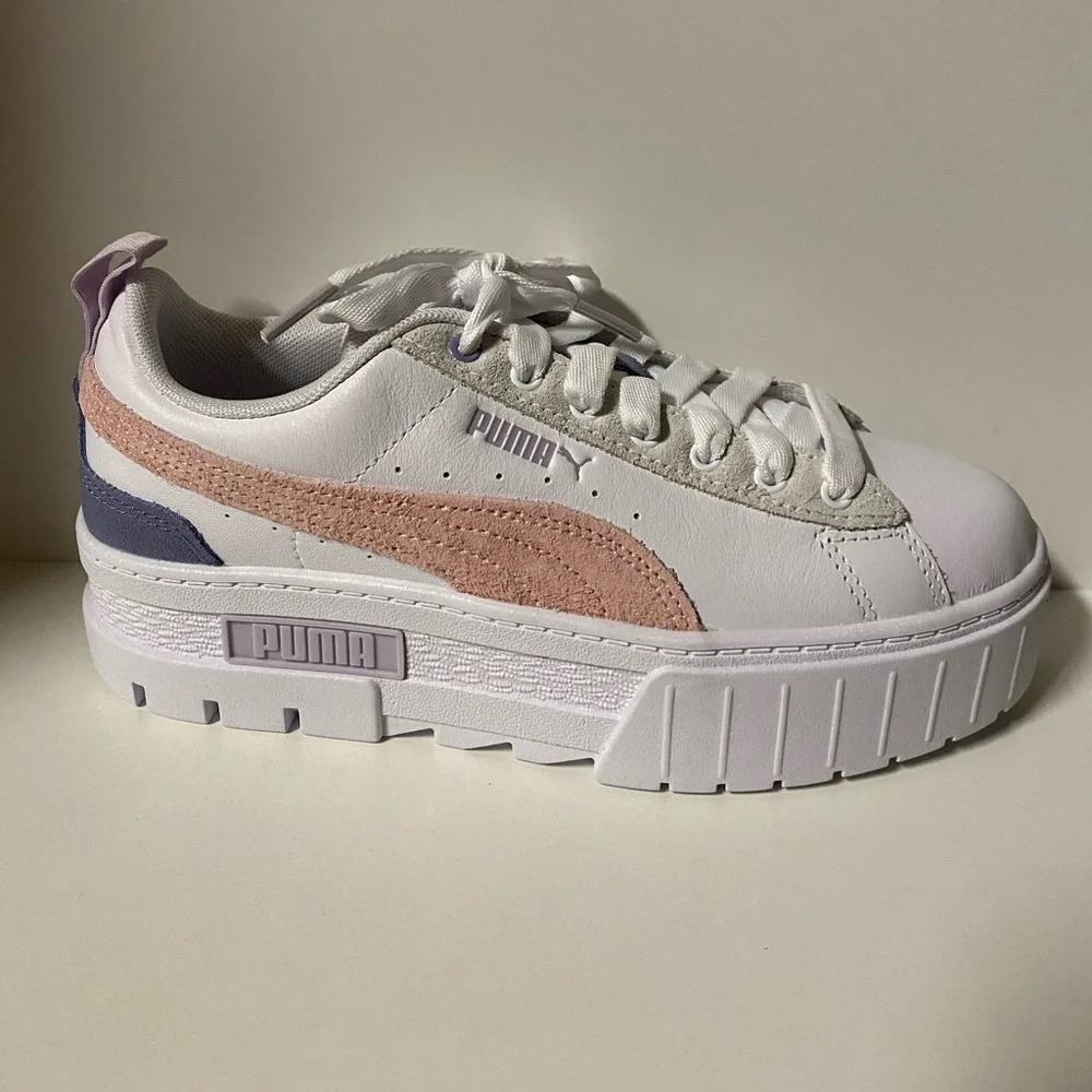 Puma Mayze Platform Sneakers Women’s 7 Lace Up Shoes White Casual New Pink - Picture 5 of 12